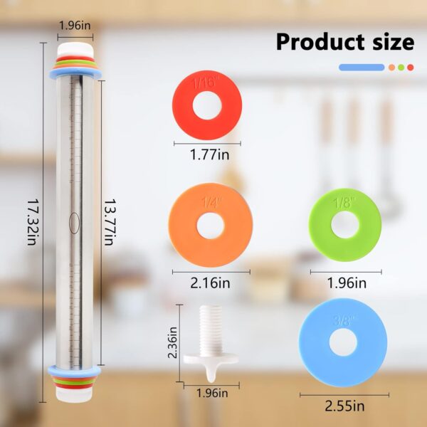 Adjustable Rolling Pin With 4 Thickness Rings, Stainless Steel Dough Roller Pizza Roller