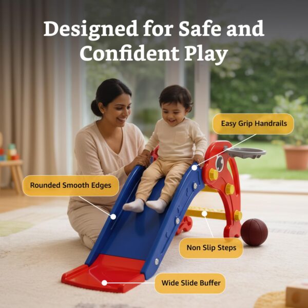 Dolphin Slide for Toddlers with Basketball Hoop (Colour: Red & Blue)