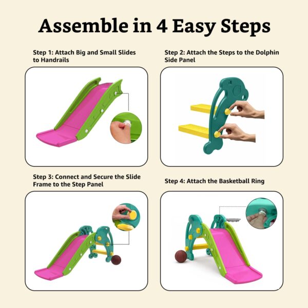 71L7iZBlKsL._SL1500_ Solimo Dolphin Slide for Toddlers with Basketball Hoop (Colour: Pink & Green)