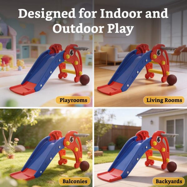 Dolphin Slide for Toddlers with Basketball Hoop (Colour: Red & Blue)