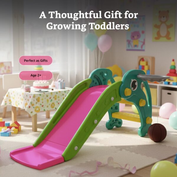 71RS72pNwuL._SL1500_ Solimo Dolphin Slide for Toddlers with Basketball Hoop (Colour: Pink & Green)