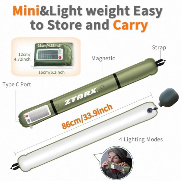 Inflatable Solar Camping Lantern,USB Rechargeable,4 Lighting Modes,IP66 Waterproof