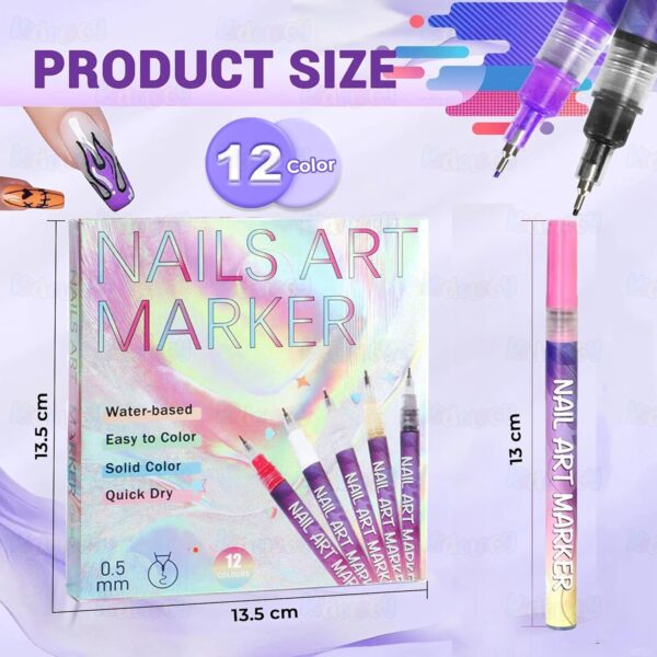 12 Colours Nail Art Pens Set | Quick Dry Waterproof Nail Polish Pens for DIY Nail Painting