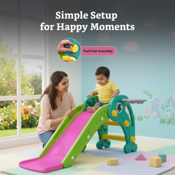 71ZGzsLNMGL._SL1500_ Solimo Dolphin Slide for Toddlers with Basketball Hoop (Colour: Pink & Green)