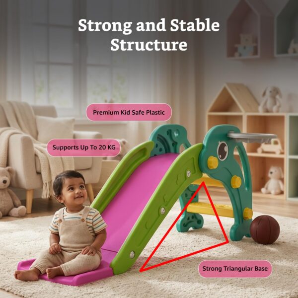 71bXrC5D2SL._SL1500_ Solimo Dolphin Slide for Toddlers with Basketball Hoop (Colour: Pink & Green)