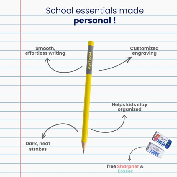 Personalized Name Pencils – Set of 50 | Premium graphite pencils with smooth writing with Free Eraser & Sharpener