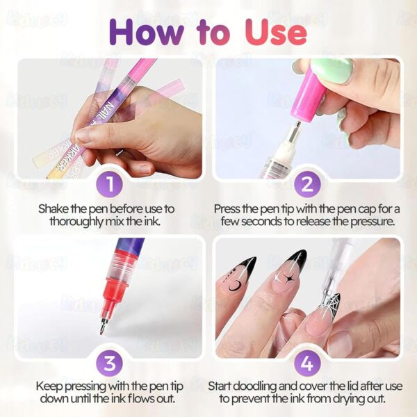 12 Colours Nail Art Pens Set | Quick Dry Waterproof Nail Polish Pens for DIY Nail Painting