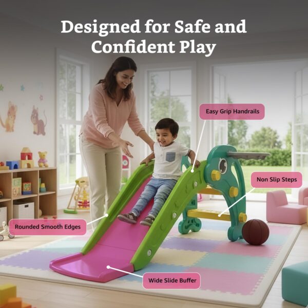 71dfQ7vxZfL._SL1500_ Solimo Dolphin Slide for Toddlers with Basketball Hoop (Colour: Pink & Green)