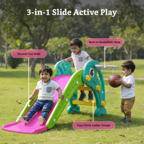 71mQWbh6EnL._SL1500_ Solimo Dolphin Slide for Toddlers with Basketball Hoop (Colour: Pink & Green)
