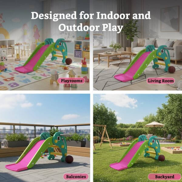 71mRk5LcBjL._SL1500_ Solimo Dolphin Slide for Toddlers with Basketball Hoop (Colour: Pink & Green)