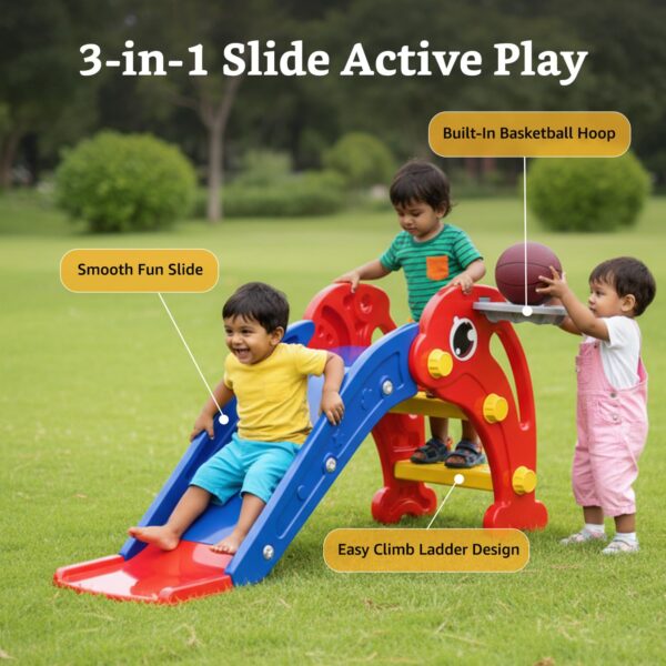 Dolphin Slide for Toddlers with Basketball Hoop (Colour: Red & Blue)