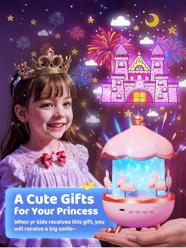 Night Light Rabbit Sky Projector for Kids – 360° Rotating Lamp with 6 Films, 5 Colours, USB Operated