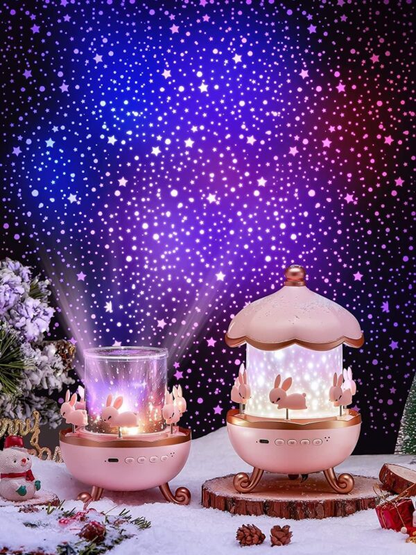 Night Light Rabbit Sky Projector for Kids – 360° Rotating Lamp with 6 Films, 5 Colours, USB Operated
