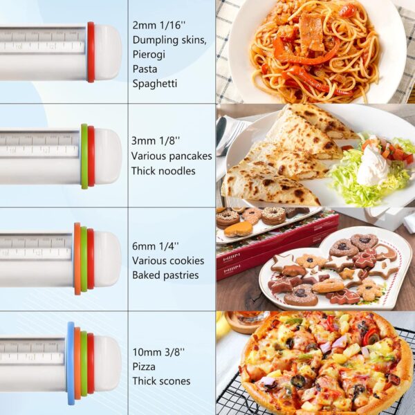 Adjustable Rolling Pin With 4 Thickness Rings, Stainless Steel Dough Roller Pizza Roller