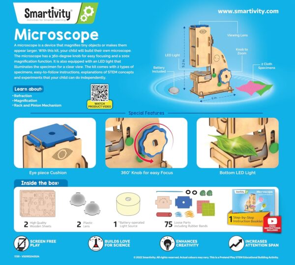 DIY Microscope 100x Zoom Toy for Kids Age 8-10-12-14 Years Old
