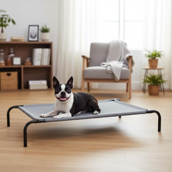 Large Elevated Cooling Pet Dog Cot Fabric Bed (51 x 31 x 8 Inches) Grey