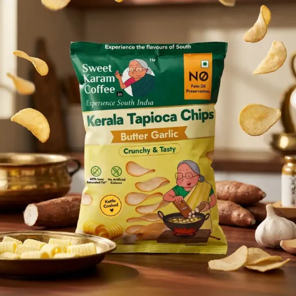 Sweet-Karam-Coffee-Kerala-Tapioca-Chips-Butter-Garlic-Homestyle-Wafers.jpeg Sweet Karam Coffee Kerala Tapioca Chips | Butter Garlic | Homestyle Wafers (65g)