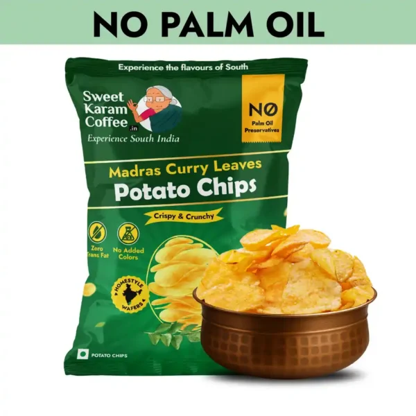 Sweet-Karam-Coffee-No-Palm-Oil-Potato-Chips-Madras-Curry-Leaves.jpeg Sweet Karam Coffee | No Palm Oil Potato Chips | Madras Curry Leaves (60g)