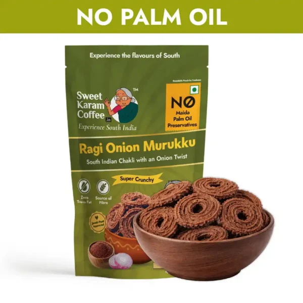 Sweet-Karam-Coffee-Ragi-Onion-Murukku-No-Palm-Oil.jpeg Sweet Karam Coffee Ragi Onion Murukku - No Palm Oil (95g)