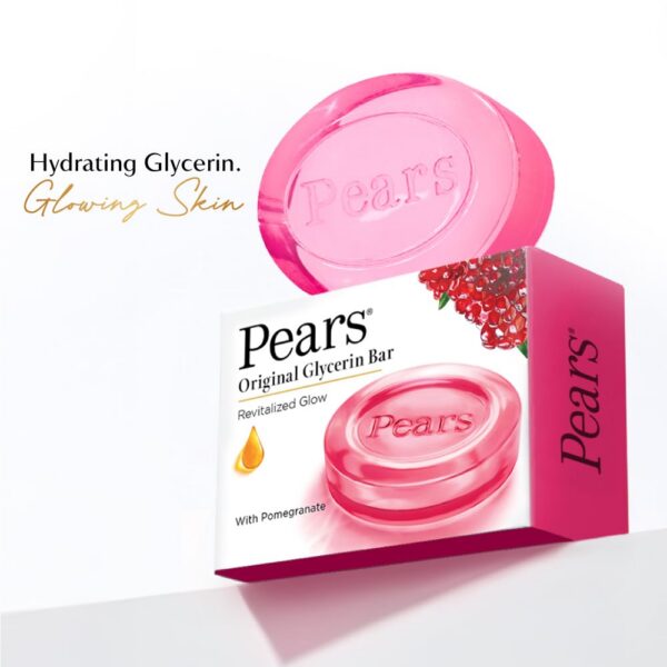 Pears Original Glycerin Soap Bar - Revitalized Glow | With 98% Pure Glycerin & Pomegranate | With Plant Based Cleanser for Skin & Body | Paraben-free | 125gms x 4