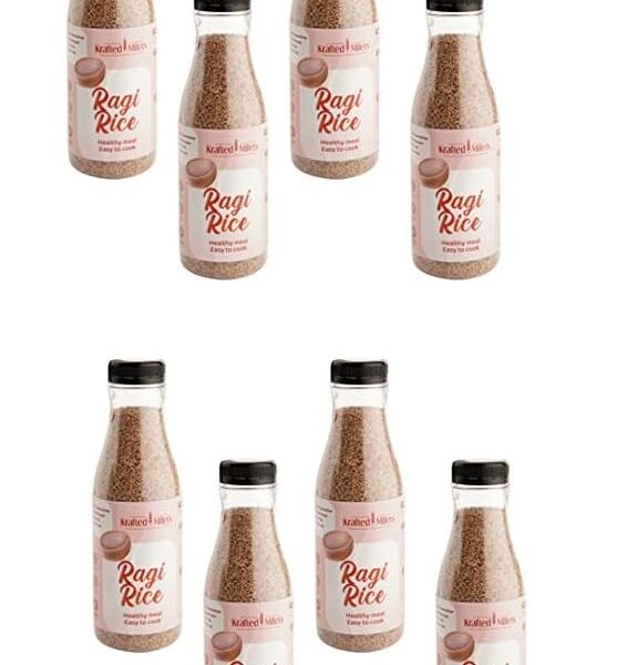 Krafted Millets Pre-Soaked & Steamed Ragi Rice (Nachni / Finger Millet) – 34x Calcium, 28x Fibre, 5x Iron vs White Rice | Gluten-Free, Low GI | Bone Health for Kids, Family & Elders | Cooks Like Rice in 15 Min (Pack of 8 × 380g)
