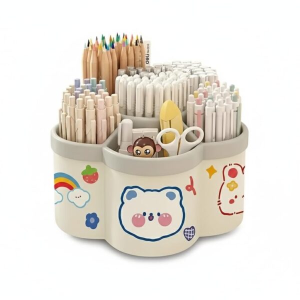 AccuPrints Sumiko 360 Degree Rotating Pen Holder Desk School Study Stationery Gift for Students Organiser with Pen and Pencil Holders Pen and Pencil Stationary Storage Plastic Storage Box (WHITE)