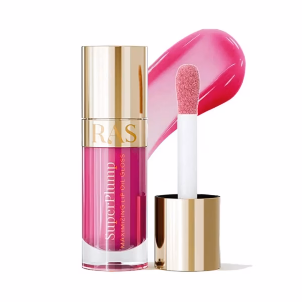 RAS Luxury Oils Hydrating 4-in-1 Super Plump Lip Oil Gloss, Balm, Plumper & Gloss with SPF 20 | Enriched with Natural Oils, Peptides & Hyaluronic Acid - Raspberry Glow