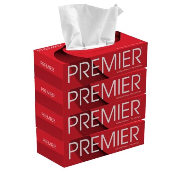 Premier 2-Ply Box Face Tissue Papers – 100 Pulls per Box (Pack of 4, 400 Pulls, 800 Sheets) –Ultra Soft, Gentle & Highly Absorbent Facial Tissues for Home, Office, Car & Travel | Red