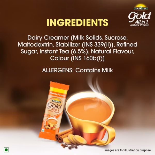 Tata Tea Gold All-in-1 Instant Premix Masala Tea, 14g Per Serve, Quick & Easy To Make Masala Chai, 10 Sachets