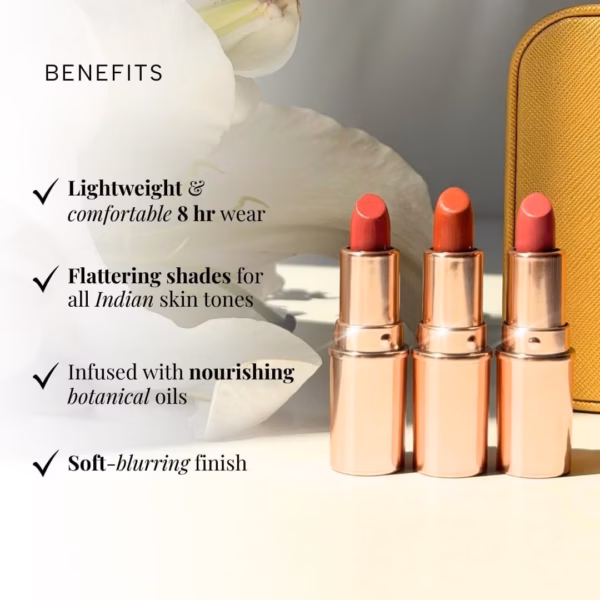 618Zva7PsLL._SL1080_ RAS Luxury Oils Lumiere Satin Matte Mini Lipstick Set of 3 for women | Long Lasting Hydrating Satin Matte Lipsticks | Creamy Pigmented Mini Lipstick Trio | Travel Size Lipstick Set for women | Lightweight Lipstick