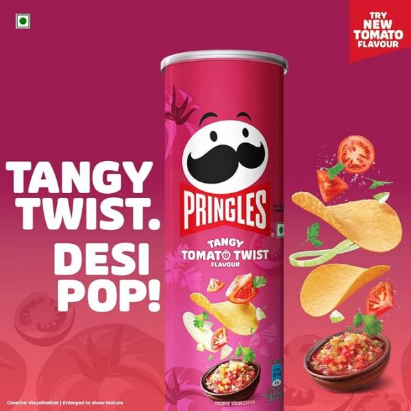 Pringles Tangy Tomato Twist 102 Gram | Potato Chips | Tangy Tomato With A Twist Of Sweet & Spicy Salsa Flavour | Crispy Snack | Crunchy Snack Food For Movies, Games & More | On-The-Go Can - Tomato