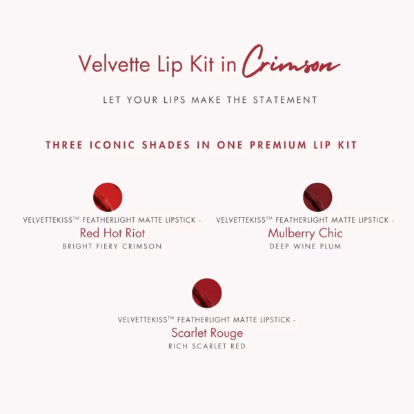 61CdvXXCAiL._SL1500_ HYUE Velvette Kiss Gift Set - In Crimson | 12.6 gm | Feather Light & Powder Matte Finish | Long-Wear Intense Color | With Jojoba, Almond & Gooseberry Extracts | Smudge-Proof & Travel-Friendly