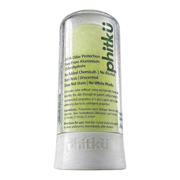 Phitku Crystal Roll On with Aloe Vera | Natural Alum | Brightens Dark Underarms, Kills Bacteria | Fragrance-Free & Alcohol Free | Men & Women | 100g
