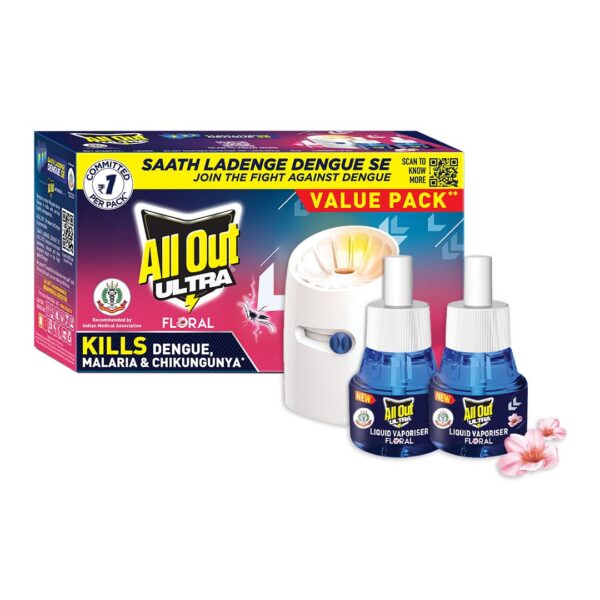 All Out Ultra Floral Liquid Vaporizer, Machine + 2 Refills (45ml each)