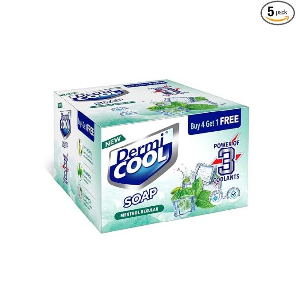 Dermi Cool Soap With The Power Of 3 Coolants - Camphor, Menthol, Thyme Oil | 99.9% Germ Protection | 125 GM Each | Pack of 5