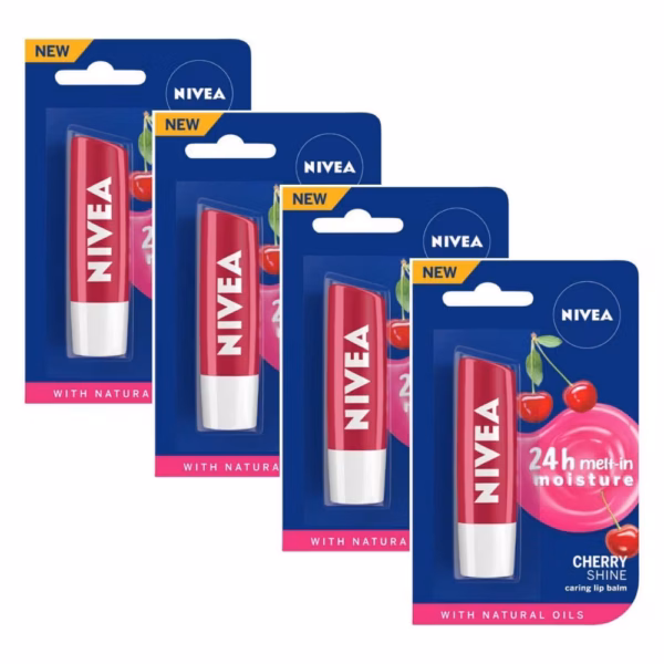 Nivea Lip Care Fruity Shine Cherry, 4.8g (Pack of 4)