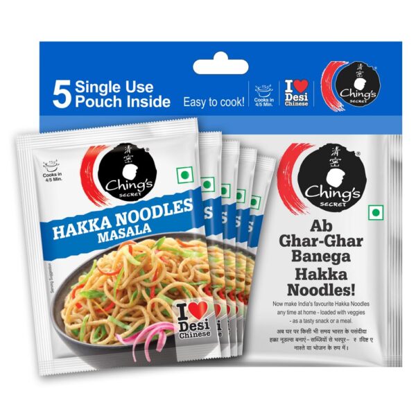 61gBkTIgXtL._SL1000_ Ching’s Secret Hakka Noodles Masala, 100g, Easy To Cook, Meal Kit, Cooks in 4/5Mins, 1 Pouch Serves 4, Pack of 5 Single Use Pouches