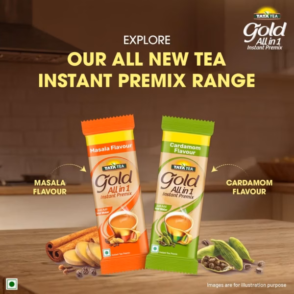 Tata Tea Gold All-in-1 Instant Premix Masala Tea, 14g Per Serve, Quick & Easy To Make Masala Chai, 10 Sachets