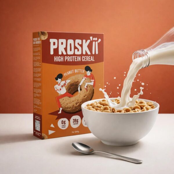 PROSKII Peanut Butter 38g Protein Cereal | Nutty Crunch with Plant-Based | Zero Added Sugar, Gluten-Free, Preservative-Free Breakfast for Gym, Office & College