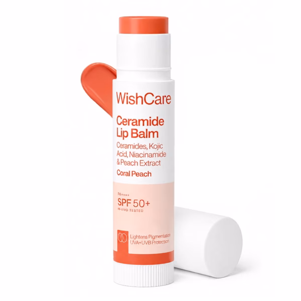 61qm-ShEypL._SL1500_ WishCare Tinted Lip Balm SPF 50 PA++++ | Brightening Lip Balm for Dark Lips | In-Vivo Tested | Kojic Acid & Niacinamide | For Women | 5g (Coral Peach)