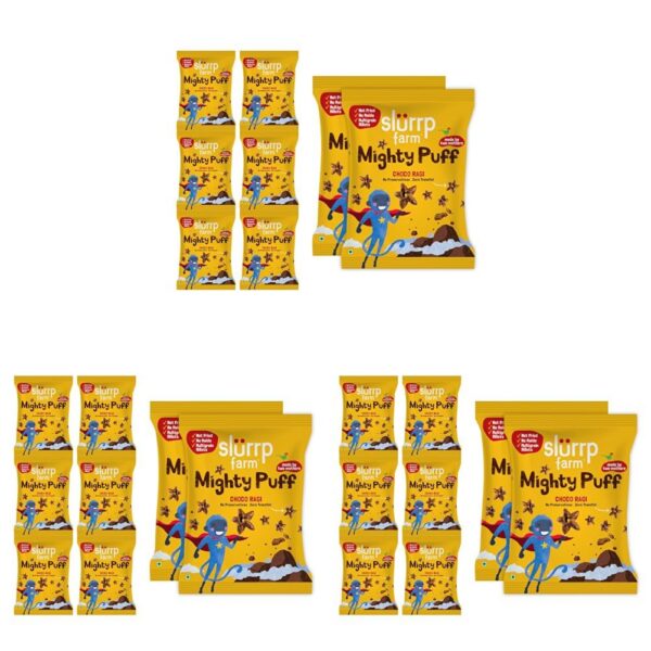 Slurrp Farm Healthy Snacks for Kids | Mighty Puff Choco Ragi | Not Fried, No Maida | Ragi Snack for School Tiffin and Travel-Friendly | 8 X 20g Each (Pack of 3)
