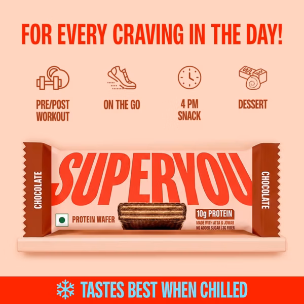 SuperYou Chocolate Protein Wafer Bars (Pack of 10)|10g Protein, 3g Fiber, No Added Sugar|Yeast Fermented Protein|Energy Bars|Crunchy Wafer Bar|100% Vegetarian|No Palm Oil|400g