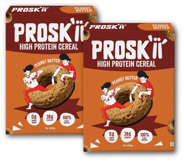PROSKII Peanut Butter 38g Protein Cereal | Nutty Crunch with Plant-Based | Zero Added Sugar, Gluten-Free, Preservative-Free Breakfast for Gym, Office & College
