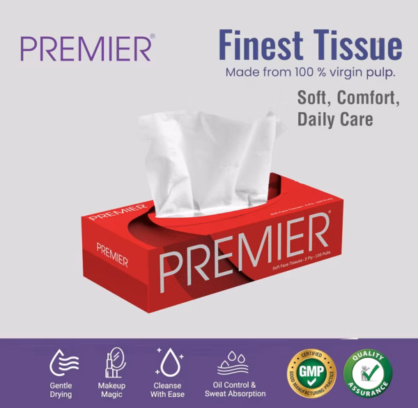 Premier 2-Ply Box Face Tissue Papers – 100 Pulls per Box (Pack of 4, 400 Pulls, 800 Sheets) –Ultra Soft, Gentle & Highly Absorbent Facial Tissues for Home, Office, Car & Travel | Red