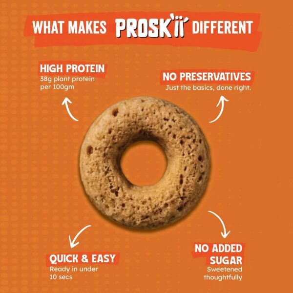 PROSKII Peanut Butter 38g Protein Cereal | Nutty Crunch with Plant-Based | Zero Added Sugar, Gluten-Free, Preservative-Free Breakfast for Gym, Office & College