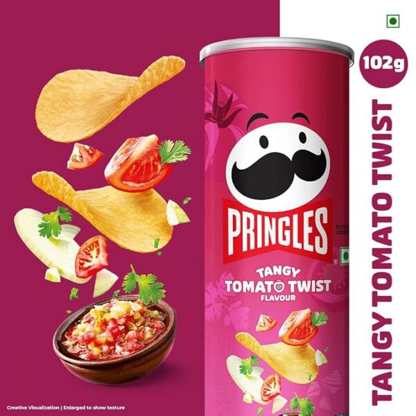 71CFGnloknL._SX679_ Pringles Tangy Tomato Twist 102 Gram | Potato Chips | Tangy Tomato With A Twist Of Sweet & Spicy Salsa Flavour | Crispy Snack | Crunchy Snack Food For Movies, Games & More | On-The-Go Can - Tomato