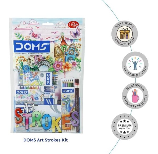 Doms Art Strokes Kit | Perfect Value Pack | Kit for Creative Minds | Gifting Range for Kids | Combination of 10 Stationery Items | Pack of 1