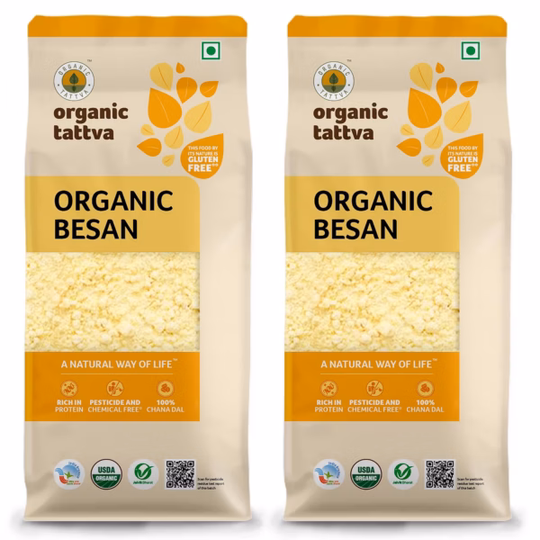 Organic Tattva Besan 500g,Gram Flour, Freshly Milled Chana Dal, 2 Pack