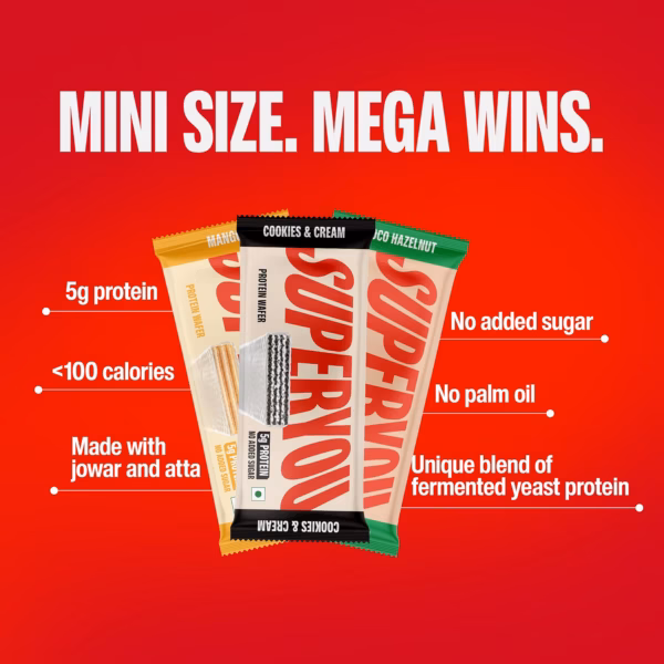 71YUtCHECjL._SL1500_ Superyou Assorted Protein Wafer Mini Bars (Pack Of 10)| 5g Protein | Made with Atta & Jowar | No Added Sugar | Yeast Fermented | Energy Bars | 100% Vegetarian |No Palm Oil | 200g