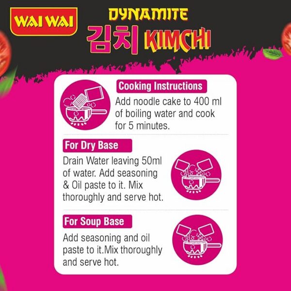Wai Wai Dynamite Kimchi Korean Veg Instant Noodles, Spicy Korean Flavour, Pack of 4, 400 grams